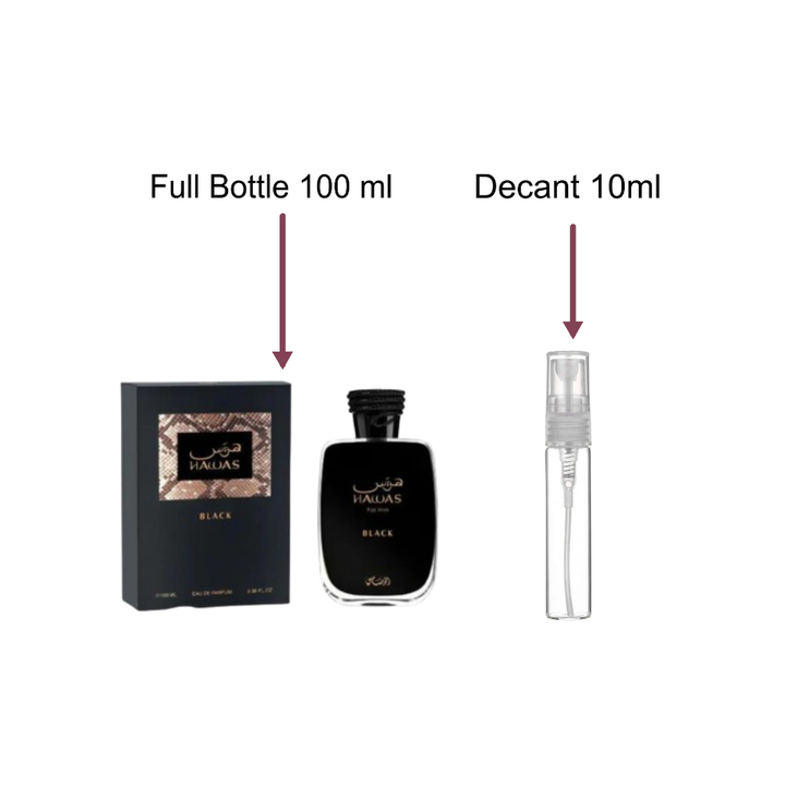 Decant/Sample Of Rasasi Hawas Black Eau De Parfum 10ml for Men