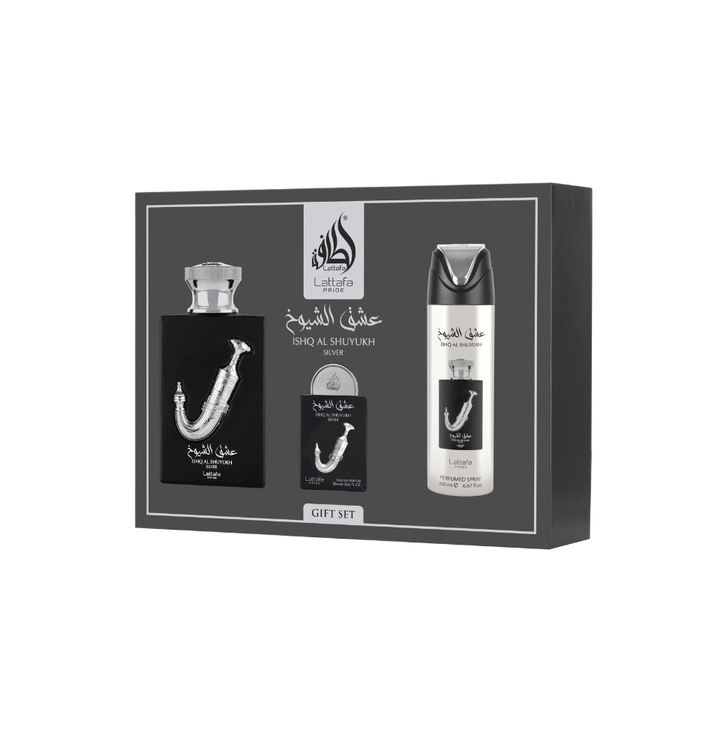 Gift Set Of Lattafa Ishq Al Shuyukh Silver Eau De Parfum 100ml For Man & Woman