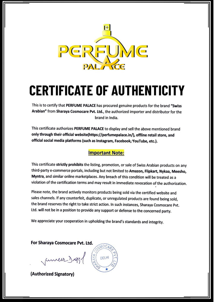 Swiss Arabian Spirit Of Valencia Extrait De Parfum 100ml For Man & Woman